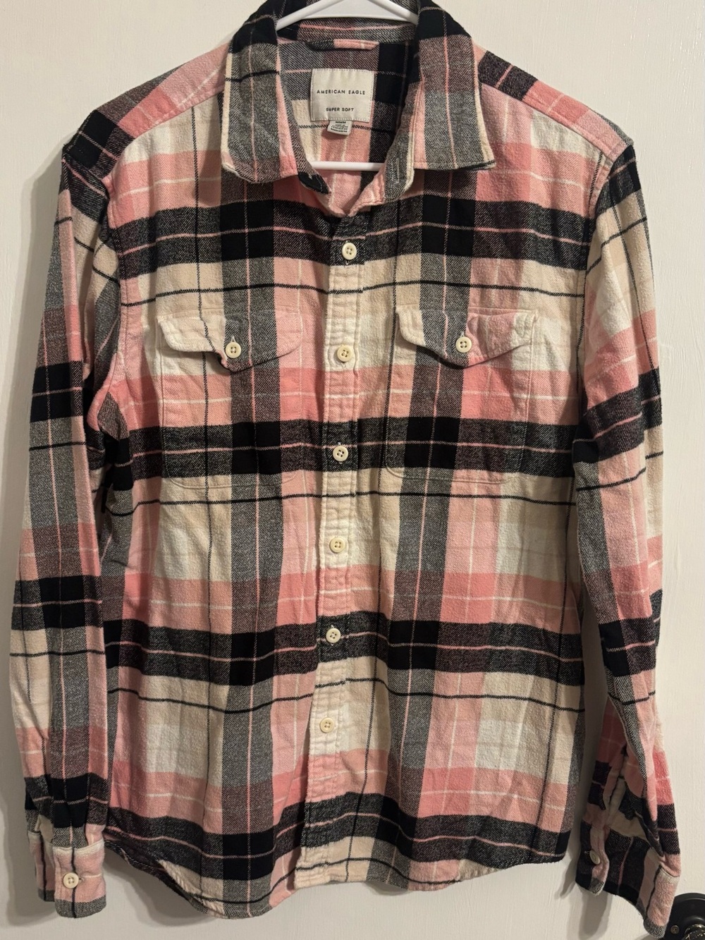 American Eagle Outfitters Pink Plaid Flannel Shirt - Women’s Button-Up